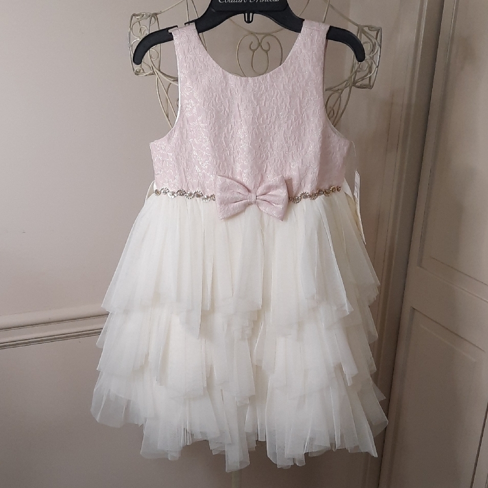 Elegant Pink and White Tiered Kids Dress